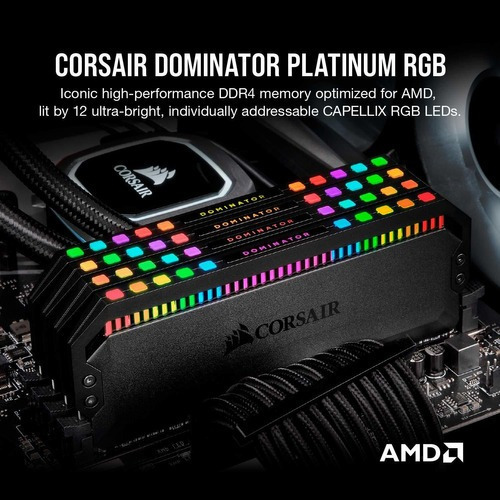 Memoria RAM Dominator Platinum RGB gamer color negro 32GB 4 Corsair CMT32GX4M4Z3200C16