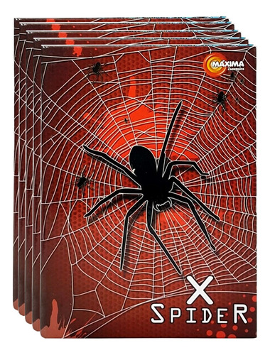 Kit 5 Cadernos Brochurão X Spider Aranha 96 Folhas Máxima