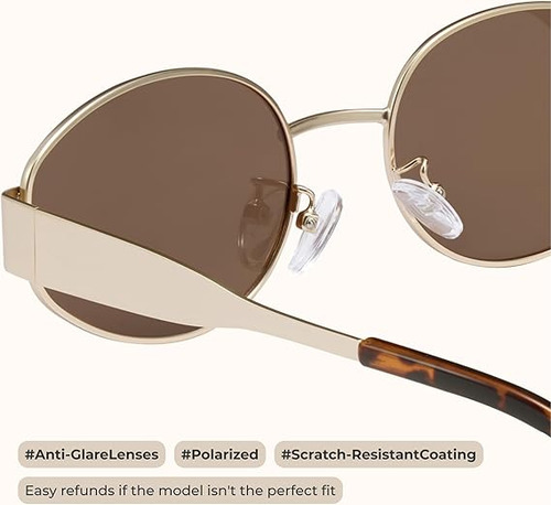 Lentes De Mujer Moda Anteojos De Sol Dorado Marco Metal