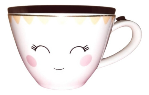 Taza Carita Coqueta Y Plato En Forma De Moño Amarillo 125ml