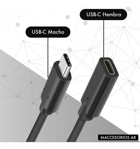 Cable Alargue Usb C - Hembra Macho 2 Metros