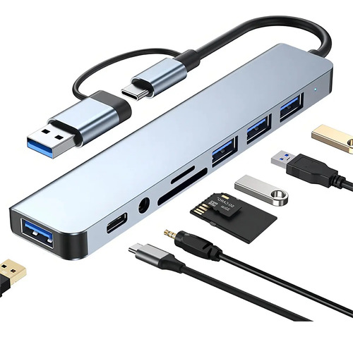 Adaptador Usb C Hub Usb 8 En 1 Multipuerto Hub Puertos Splitter Accesorios, Compatibilidad Con SD TF Card, Para Macbook Pro Mac iPad Portatil Laptop Computadora Concentrador 8 En 1 Girs Jeeyee