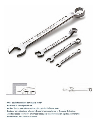 Imagen 2 de 4 de Llave Combinada Acodada 15/16 Pulgadas Cr-v Bremen 3529