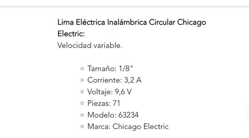 Lima Eléctrica Inalámbrica Circular Chicago Electric
