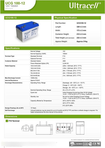 Batería Sellada Agm Gel Marca Ultracell 12v 100ah Ucg12-100