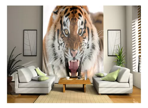 Papel De Parede 3D Animais Tigre Rosto Bravo 3,5M Anm556 - Você