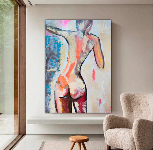 Quadro Mulher Nua Pintada A Mão 90x70 C/ Moldura