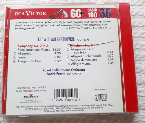 Imagen 2 de 5 de Beethoven - Symphonies Nos. 7 & 8 ( C D Ed. U S A)