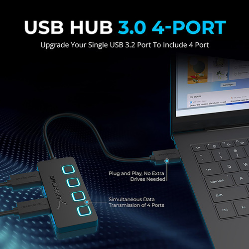 Hub Usb Sabrent Usb 3.0 De 4 Puertos Con Interruptores De Al