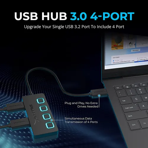 Hub Usb Sabrent Usb 3.0 De 4 Puertos Con Interruptores De Al