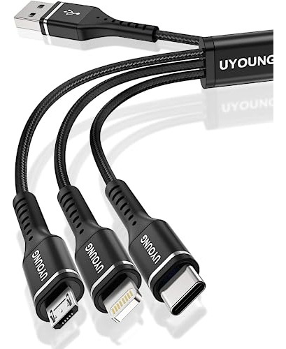 Paquete De 2 Cables De Carga Múltiple Usb 3 En 1 De 4 Pies,