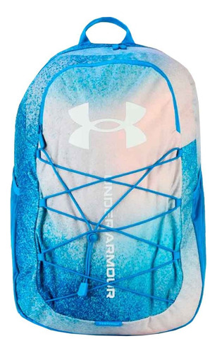 Mochila Under Armour Hustle Escolar Unisex Color Azul Cielo Blanco Diseño De La Tela Rayado