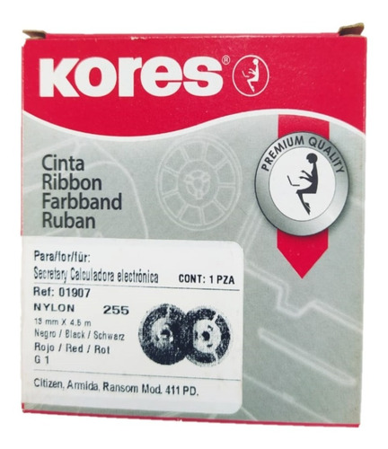 Imagen 1 de 2 de Cinta Kores Bicolor Nylon Negra - Roja