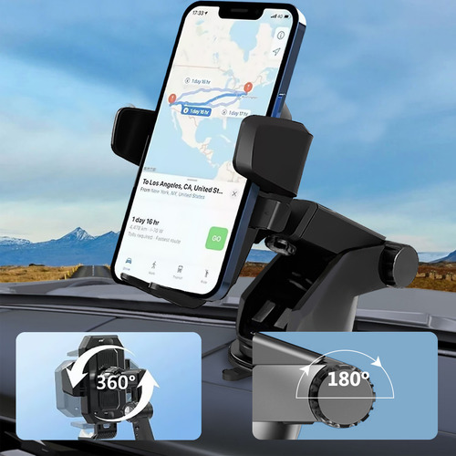 Soporte Celular Auto 360° Fijación Seguraajuste Flexible Negro