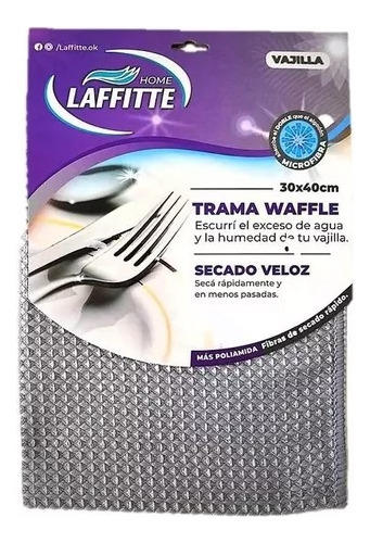 Paño Microfibra Waffle 30x40cm Vajilla Secado Rapid Laffitte