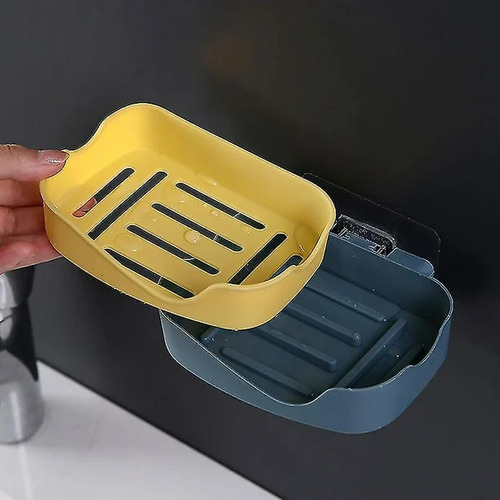 Jabonera De Plástico Autoadhesiva Para Pared Baño Ducha Color Amarillo/azul