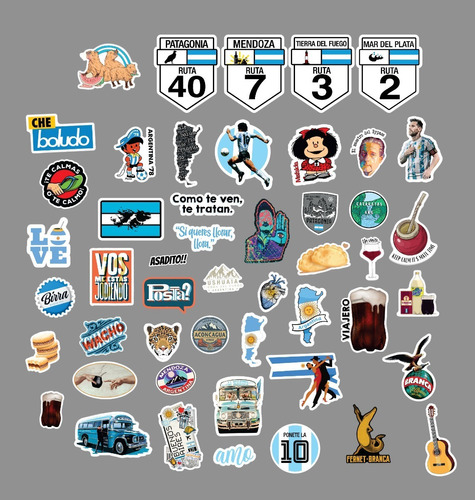 Packx49 Stickers Argentina Vinilos Calcos Termos Compu