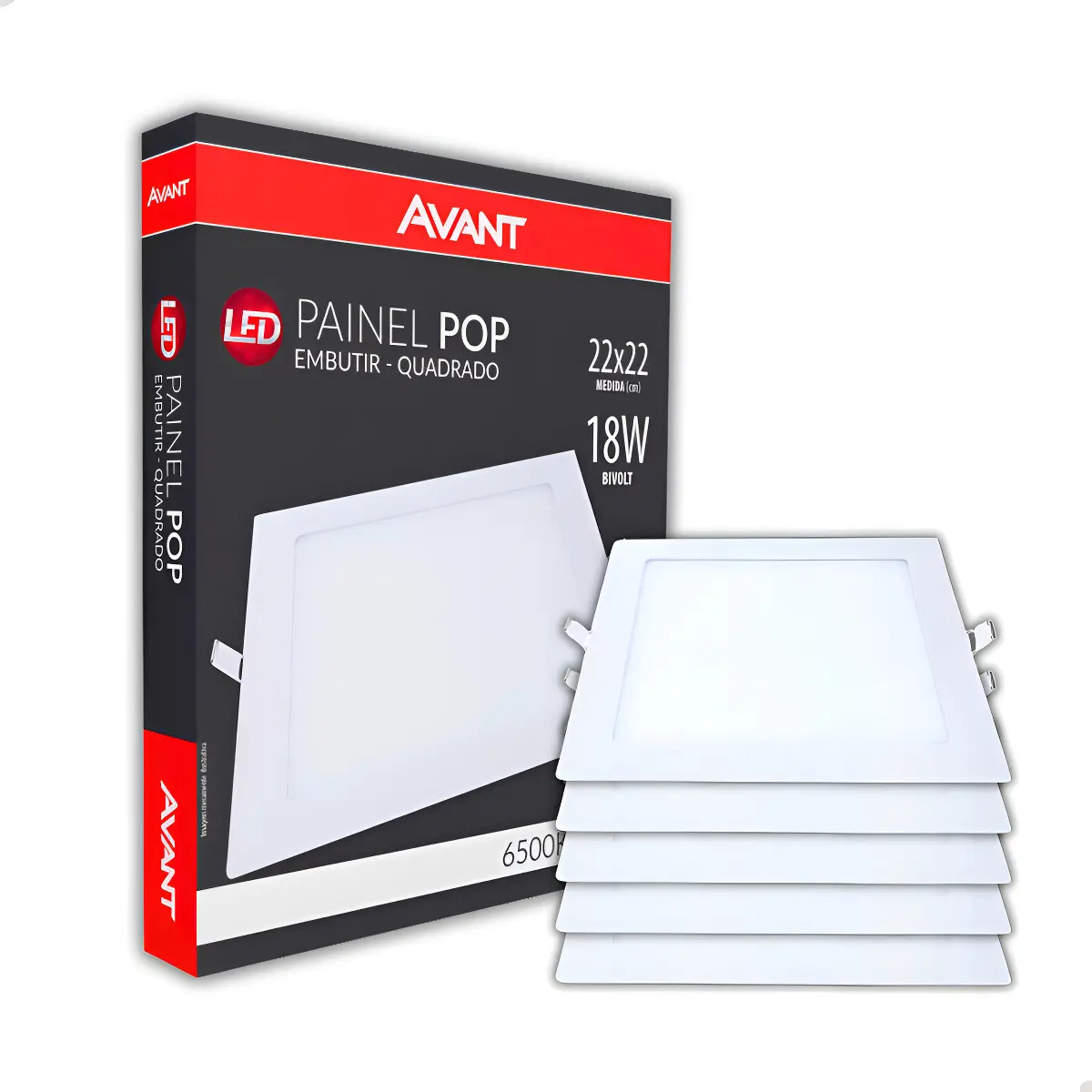 Kit 5 Painel Plafon Led 18w Quadrado Embutir Luminária Estrutura Branco