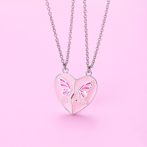 C 1 Par Collar Corazón Mariposa Niños Imanes Para Dos
