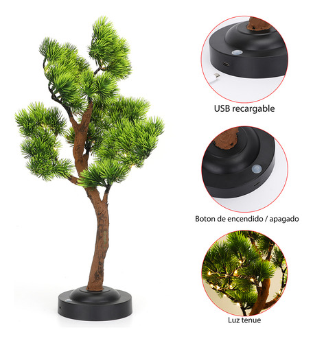 Lámpara Mesa Árbol Bonsái Artificial Decorativa Con Luz Usb