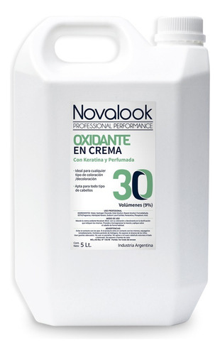 Oxidante En Crema Novalook Con Keratina 30 Volumenes 5 Litro