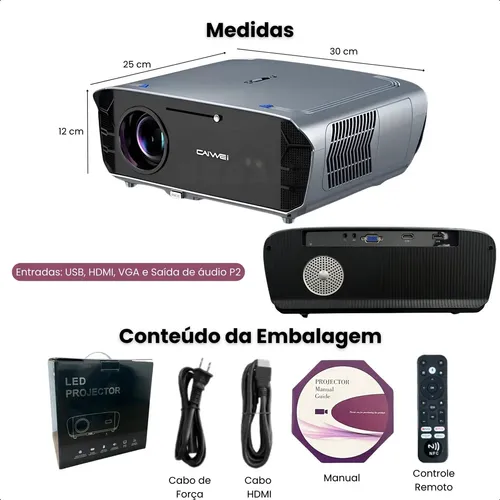 Projetor Smart Caiwei S7 2000 Ansi Lms FULL HD Android 14