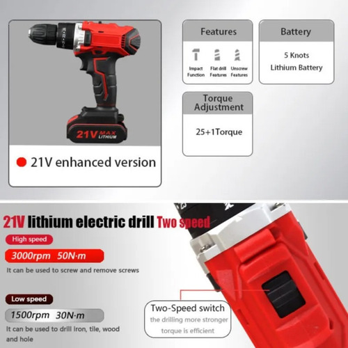 Taladro Eléctrico Multifuncional De Litio De 21v
