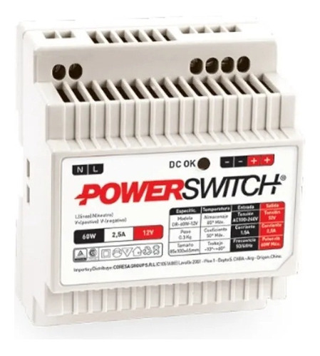 Fuente De Alimentacion Power Switching 60w 12v 5a Riel Din