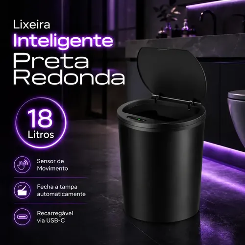 Blackone Lixeira Inteligente Smart 16l Automática Recarregável Preto Sensor Banhe