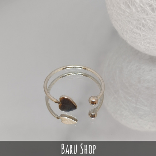 Imagen 2 de 8 de Anillo Plata 925 Regulable Diseño Corazón Con Bolita
