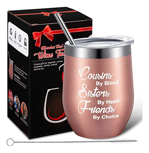 Taza De Vino Para Primas, 12 Oz, Con Caja Regalo (oro Rosa)