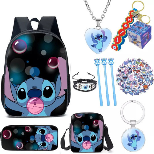 Mochila Stitch De 11 Piezas Con Lonchera, Estuche Para Lápic