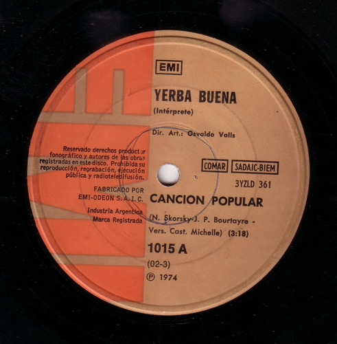 Yerba Buena Cancion Popular Simple Pvl (Usado)