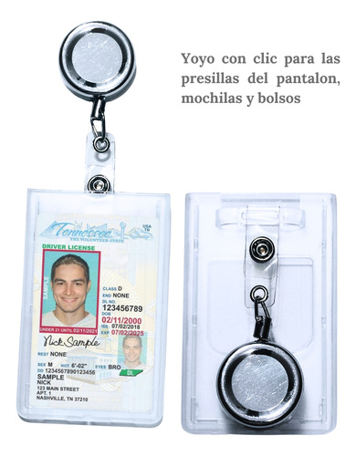 Porta Gafete Doble Vista Con Yoyo Cromado Y Cuerda De Acero