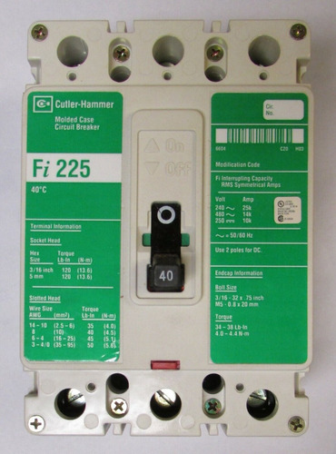 Breaker Fi 3x40amp 480v Cutler Hammer