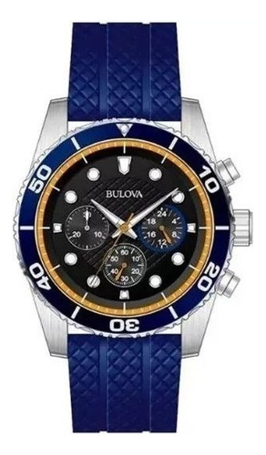 Reloj Bulova Cronografo Original Para Hombre 98a205 E-watch Color de la correa Azul Color del bisel Negro Color del fondo Negro