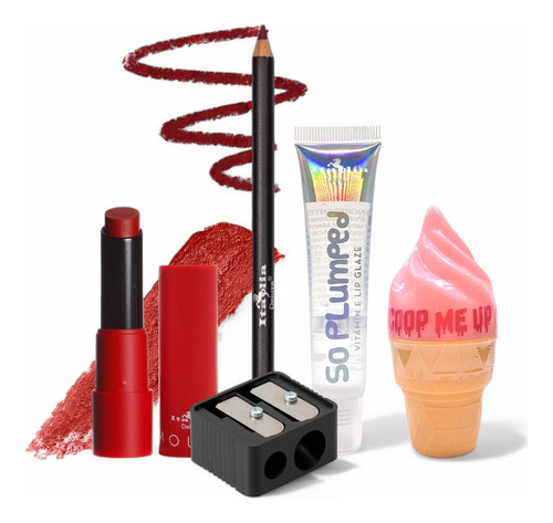 Lip Combo Italia Labial+delineador+bálsamo+gloss+sacapuntas Love Lace