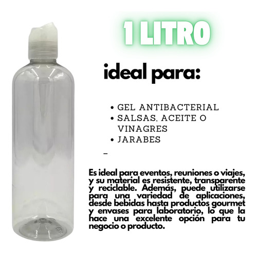 Botella Pet Boston 1 Litro Con Tapa Disc Top 100 Pz Envase