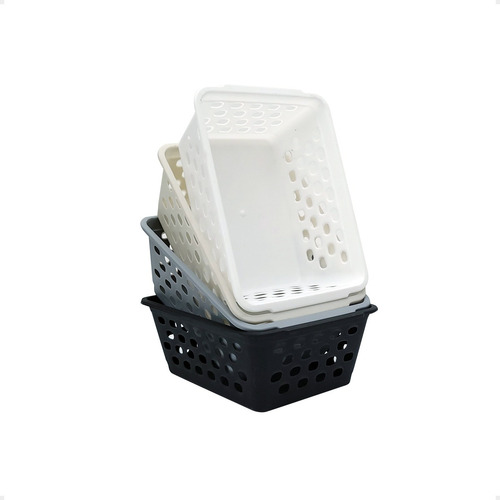 Set X10 Canastos Organizadores Plasticos Chicos 16x12x6 Cm Gris