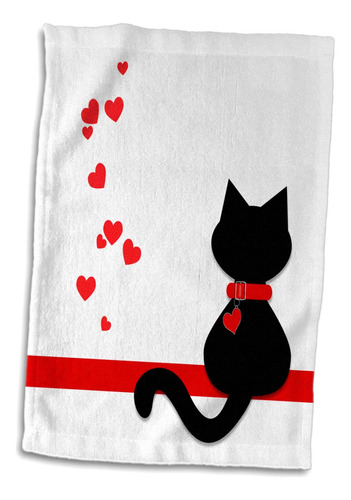 3d Rose Pet Lovers Corazones Rojos Black Kitty Cat Toalla, 1