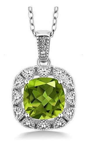La Piedra De Gema Rey 925 Peridot Verde Y Collar De Diamante