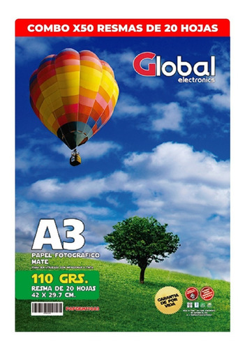 Papel Foto A3 Mate A3 X 1000 Hojas 110gr Global Electronics