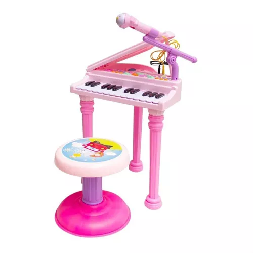 Teclado Infantil Rosa Com Microfone - Musical Resistente