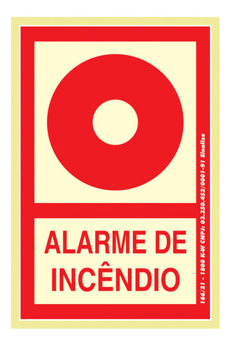 Placa De Sinalização Sinalize Alarme De Incêndio 13,5 X 20cm