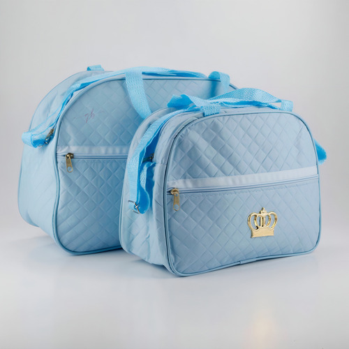 Kit Bolsa Mala Maternidade 2 Peças Reforçada Impermeável Menino Menina Cor Azul Bebê Mochila