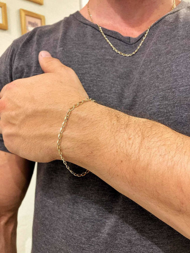 Pulseira Elos Pe Em Ouro 10k Maciço 18cm