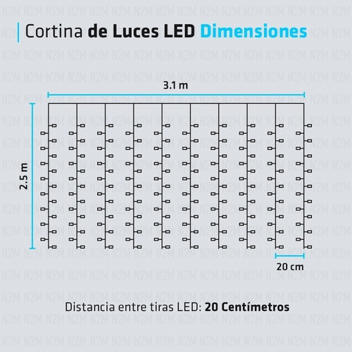 Cortina Led 320 Luces 16 Tira 3x3 Metros Colores 220v Navidad