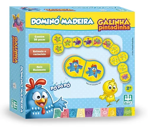 Brinquedo Educativo em Madeira Dominó da Galinha Pintadinha Jogo