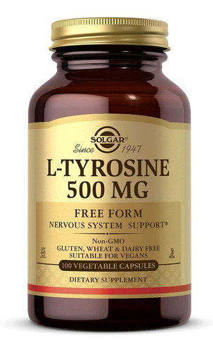 L-tirosina 500 Mg Solgar 100 Capsulas Vegetales Sabor Neutro