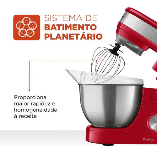 Batedeira Planetária Premium Inox Bp-02p-r-ti Mondial Cor Vermelho/inox Vermelho